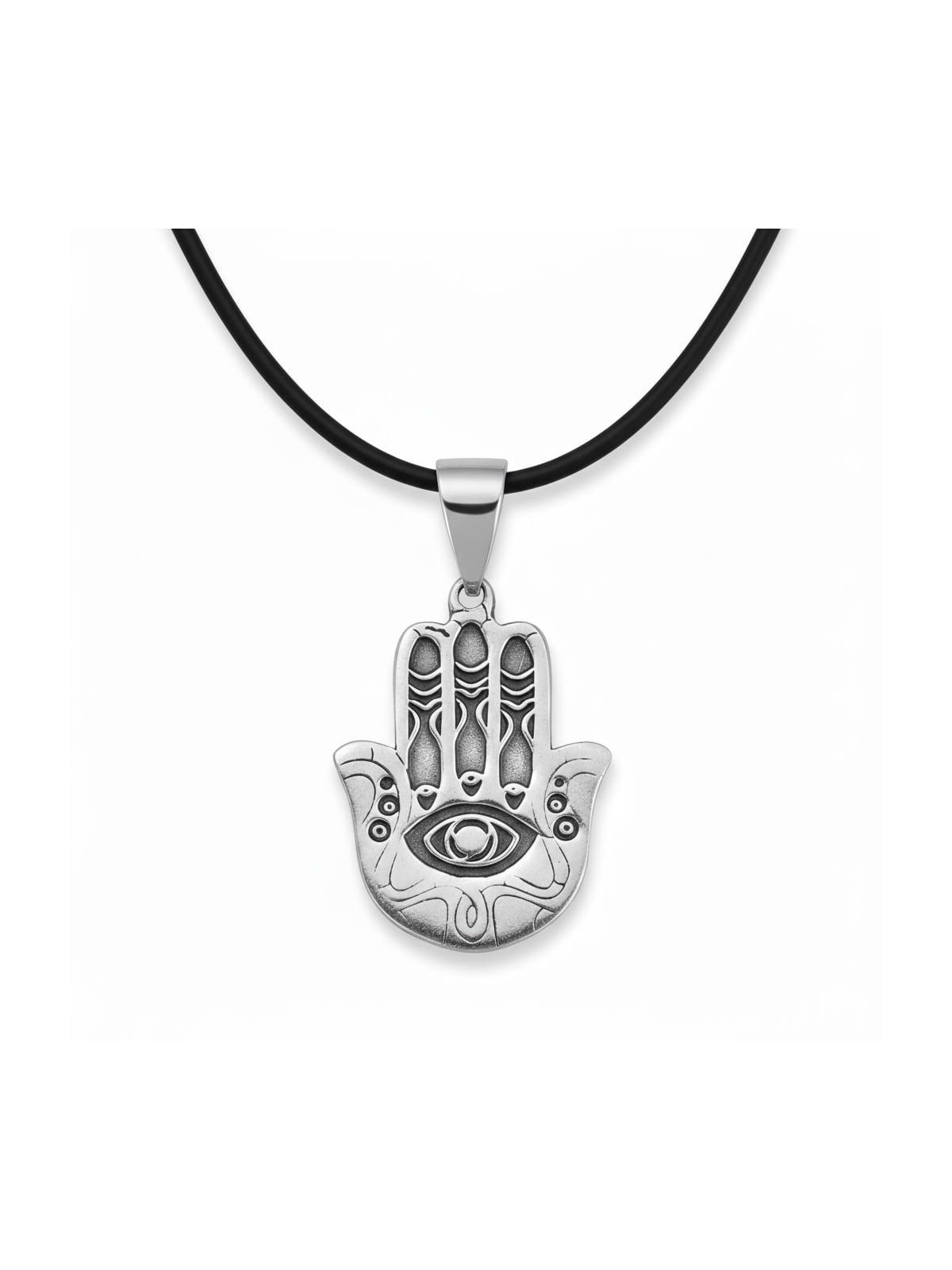 Sterling Silver Hamsa Evil Eye Necklace with Three Fishes